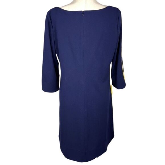New! Vince Camuto Navy Blue Shift Dress With Yellow and White Side Stripe Sz 8 - Picture 3 of 8